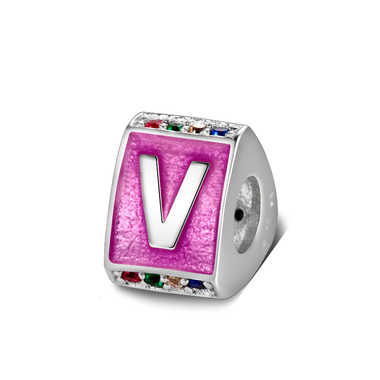 Triangle letter v charm with enamel