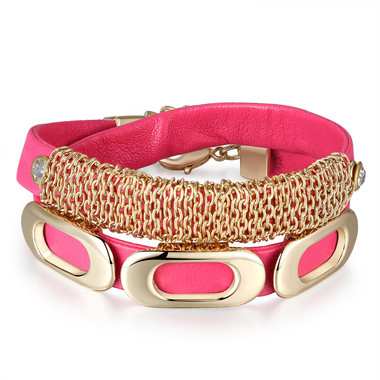 Royaro Rosy Gold-Tone Leather Wrap Bracelet