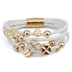 White Leather Bracelet With Lucky Clover