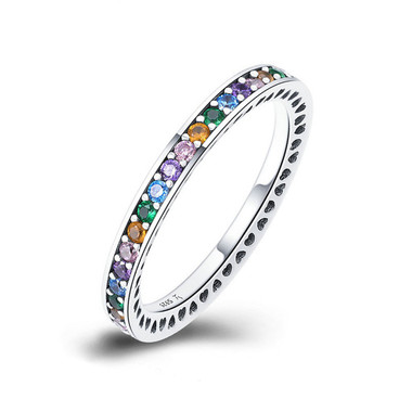 COLORFUL ZIRCON STERLING SILVER RING - RAINBOW