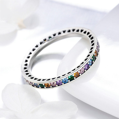 COLORFUL ZIRCON STERLING SILVER RING - RAINBOW