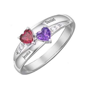 MOTHERS RING - TWO HEART BIRTHSTONES