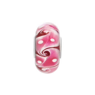 Pink Swirls Waves White Spots Murano Glass Beads