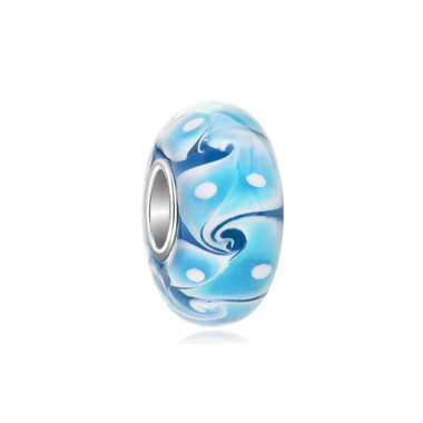 Blue Swirls Waves White Spots Murano Glass Beads