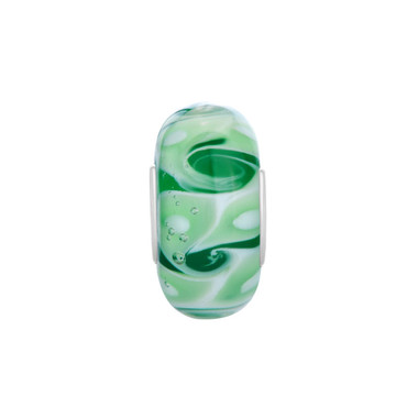 Green Swirls Waves White Spots Murano Glass Beads