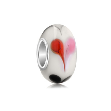 Lover White Red Black Heart Murano Glass Bead
