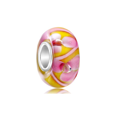 Yellow Beautiful Pink Petal Murano Glass Bead