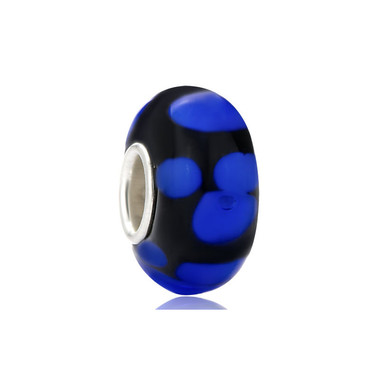 Black Blue Dots Murano Glass Bead