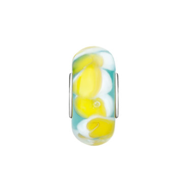 Yellow Lemon Flower Murano Glass Bead
