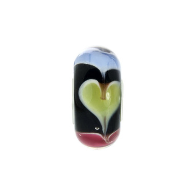 Yellow Pink Hearts Love Black Murano Glass Bead