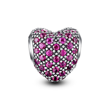 BRIGHT MAGENTA PAVED CRYSTAL HEART CHARM