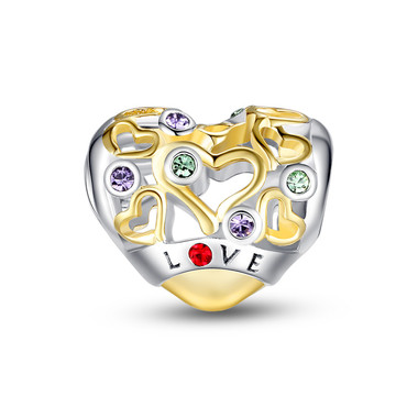 LOVE-SILVER AND GOLD OPENWORK HEART CHARM
