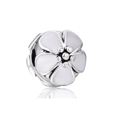 White Flower Clip Charm 925 Sterling Silver